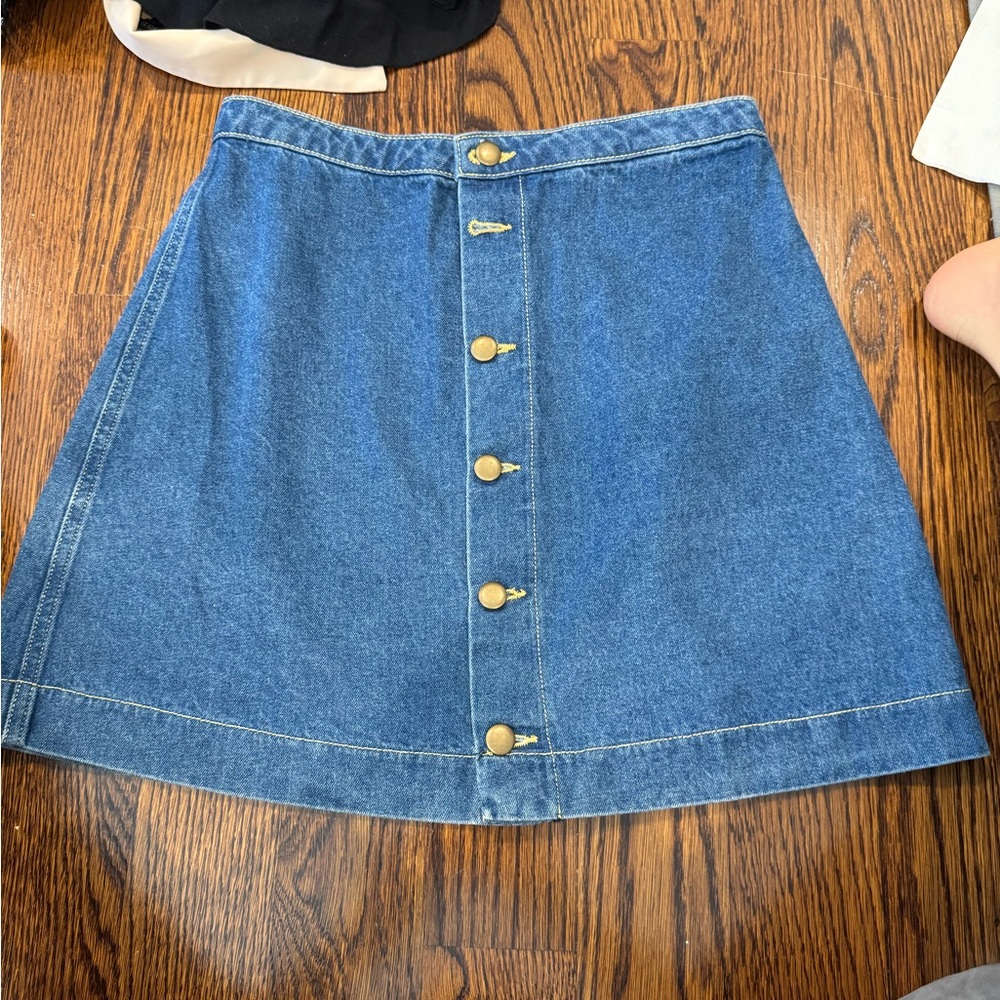 American Apparel Blue A-Line Skirt with Gold Buttons